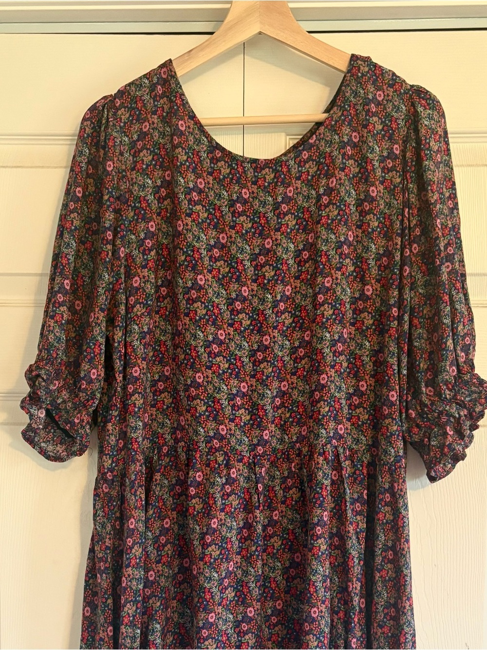 NATURAL LIFE Black Floral MiniDress with Pink & Green Accents